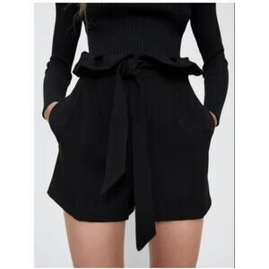 Zara High Waist Paper Bag Shorts Tie Waist Belt